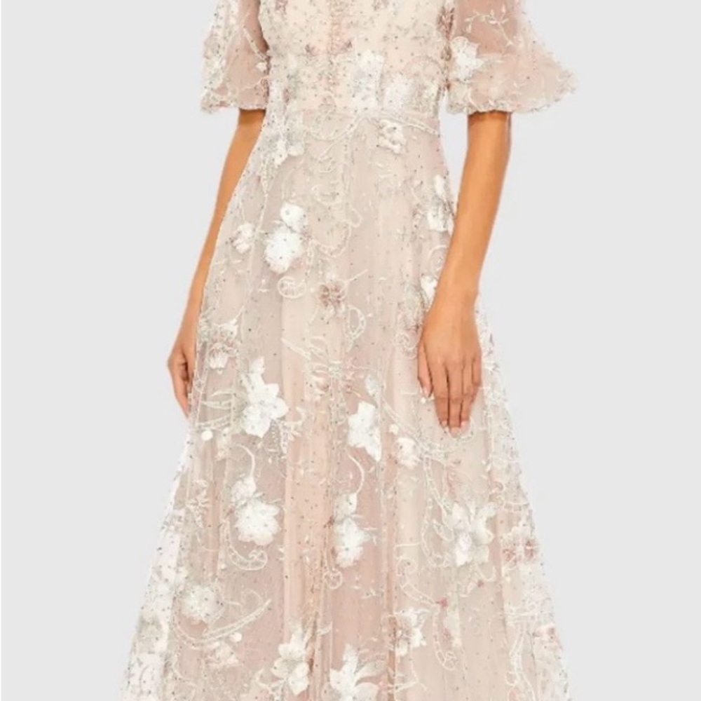 Mac Duggal Pink Floral Lace Maxi Dress NWT